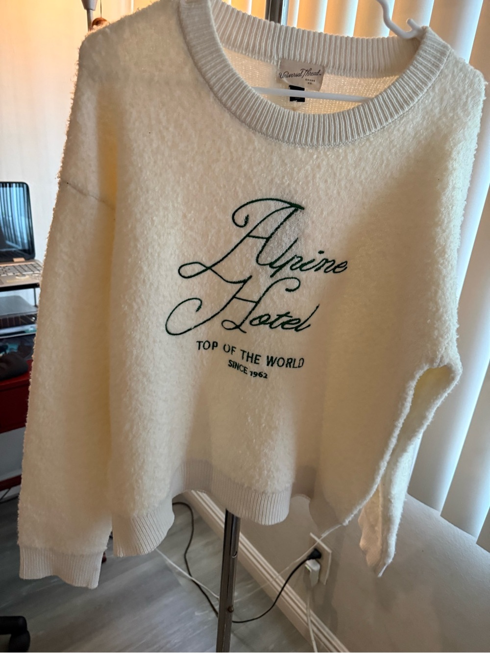 Universal Thread Ivory Crewneck Sweater with Green Script